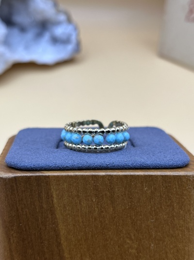 Anel Duplo em Aço Inoxidável com Pedra Azul Turquesa - Modernidade e Sofisticação