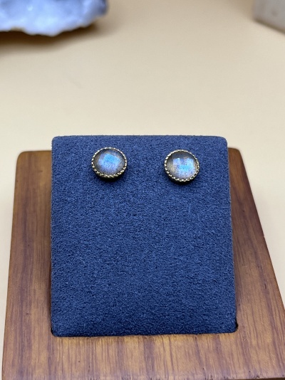 Brincos Dourados com Labradorite Natural - Minimalistas e Elegantes