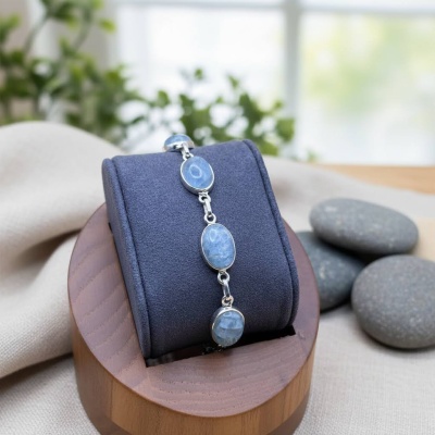 Pulseira de Aquamarine Natural em Prata de Lei 925 - Elegância e Serenidade