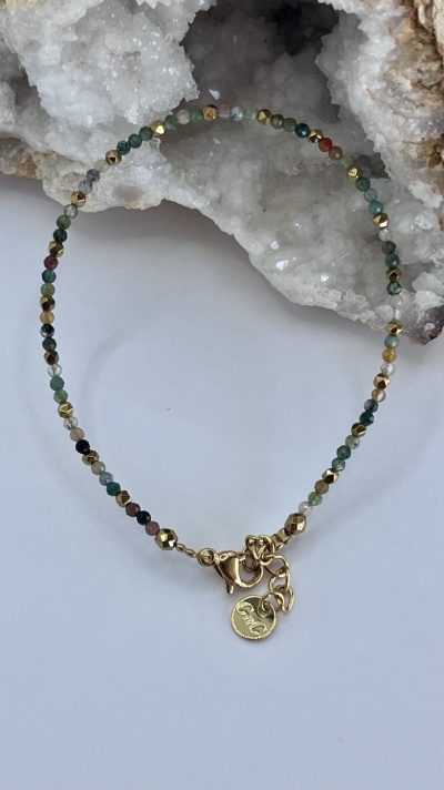 Pulseira Elegante de Ágata Indiana e Hematita - Estilo e Energia