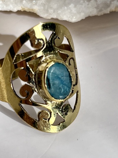 Anel de Bronze com Turquesa Natural - Ajustável, Estilo e Sofisticação Artesanal