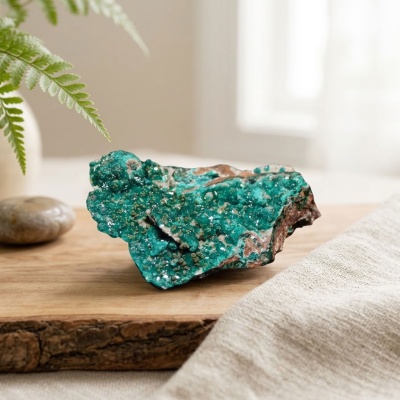 Dioptase Gema – Cristais Verde‑Esmeralda sobre Matriz