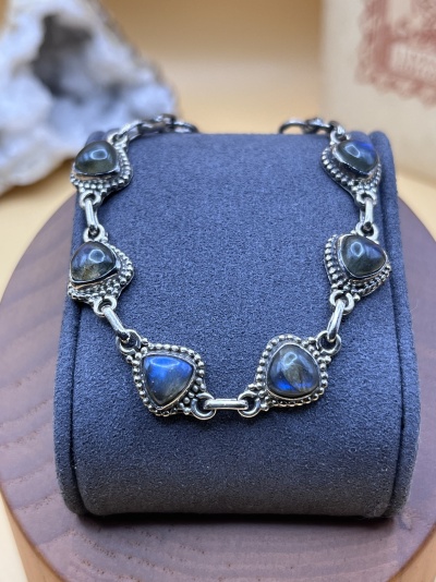 Pulseira de Prata Esterlina 925 com Labradorite - Aurora Mística