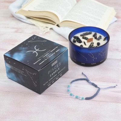 Vela de Cristal Peixes - Pedra da Lua, Turquesa e Aqua-Marinha para Intuição e Serenidade