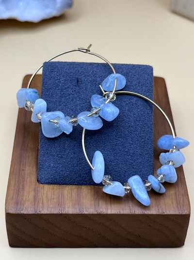 Brincos Crioulos em Aço Inoxidável com Contas Boêmias e Água-Marinha - Estilo Boho Chic