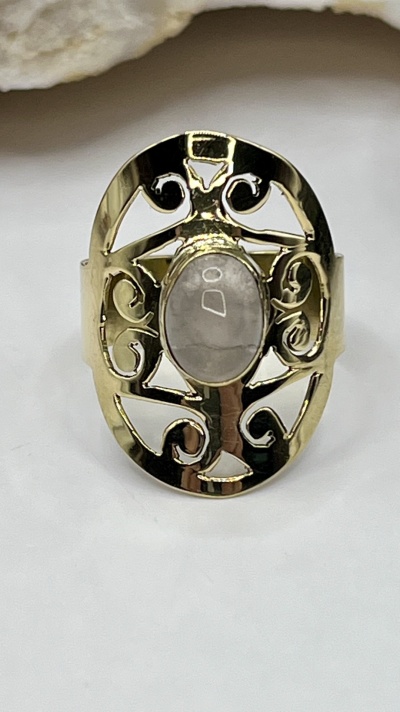 Anel de Bronze com Pedra da Lua Natural - Misticismo, Luz e Elegância Artesanal