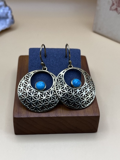 Brincos de Bronze com Turquesa - Elegância Artesanal