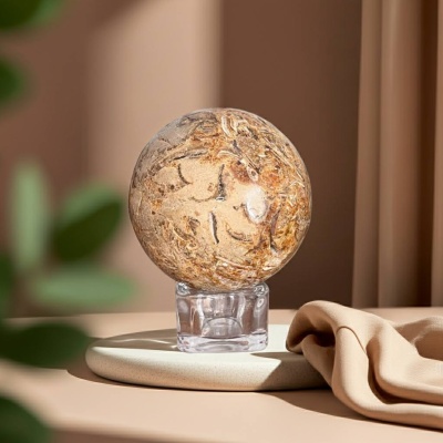 Esfera Natural de Calcita de Mel com Fragmentos de Amazonita – 1,32 kg