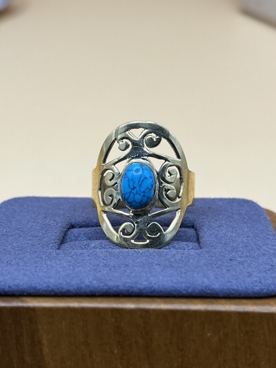 Anel de Bronze com Turquesa Natural - Ajustável, Estilo e Sofisticação Artesanal