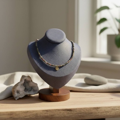 Colar em Aço Inoxidável com Unakite e Flor Dourada - Elegância Natural e Harmonia