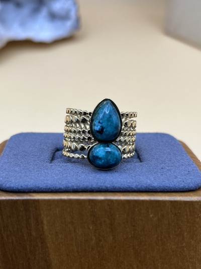 Anel Multi-Anel Ajustável Dourado com Pedras Naturais - Verde Escuro