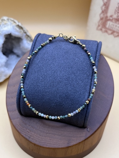 Pulseira Elegante de Ágata Indiana e Hematita - Estilo e Energia