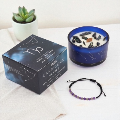 Vela de Cristal Capricórnio - Ametista e Quartzo Fumado para Foco e Estabilidade