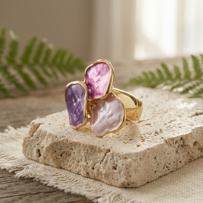 Anel Boho Roxo com Revestimento a Ouro 18K