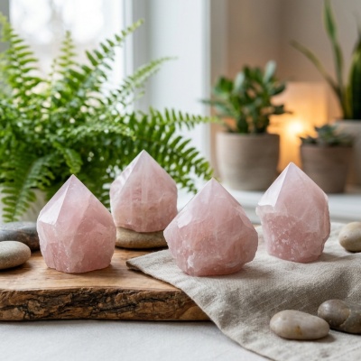 Pontas Semi-polidas de Quartzo Rosa - Beleza Natural e Energia Sutil