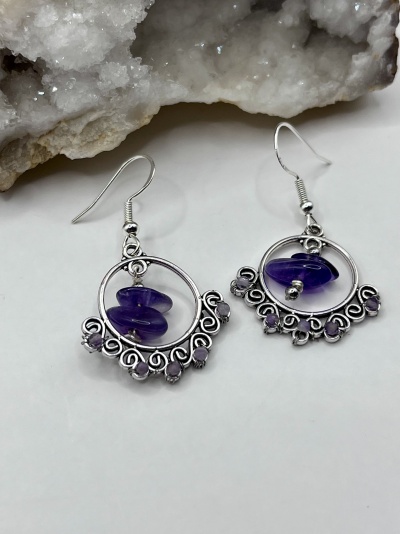 Brincos Aço Inoxidável com Ametista Natural