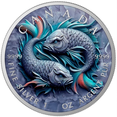 Canadá 5 Dollars 2025 Stone Zodiac Peixes - 1 oz Prata Colorida