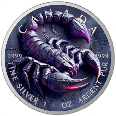 Canadá 5 Dollars 2025 Stone Zodiac Escorpião 1 oz Prata Colorida