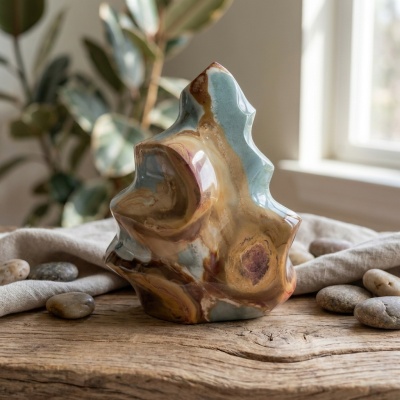 Jaspe Polícromo Natural de Madagáscar — Escultura Freeform Polida (1,56 kg)