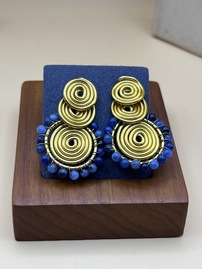 Brincos Artesanais em Aço Inoxidável com Pedra Natural de Sodalita - Estilo Elegante e Durável