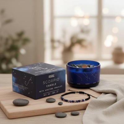 Vela de Cristal Escorpião - Quartzo Fumado, Lápis-Lazúli e Obsidiana Negra para Transformação e Proteção