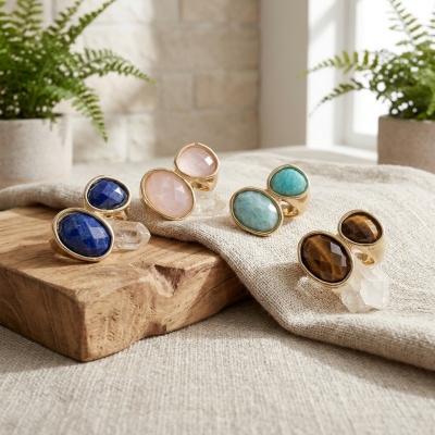 Anel Dourado Elegance – Pedra Natural