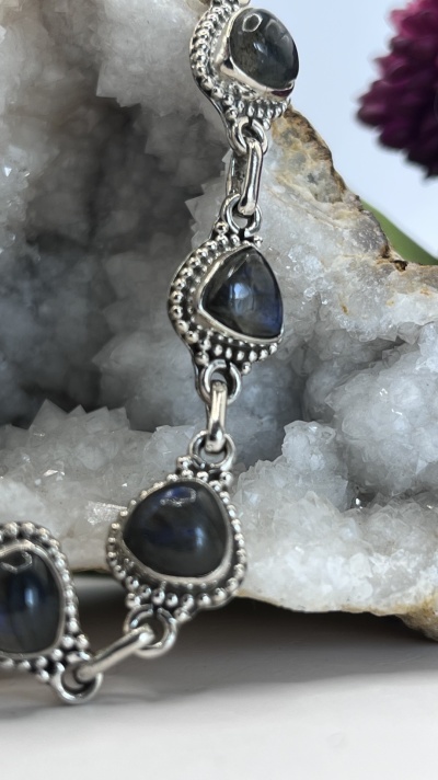 Pulseira de Prata Esterlina 925 com Labradorite - Aurora Mística