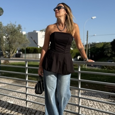 Top ME CANSO DE ESPERAR - preto (MOCHY)