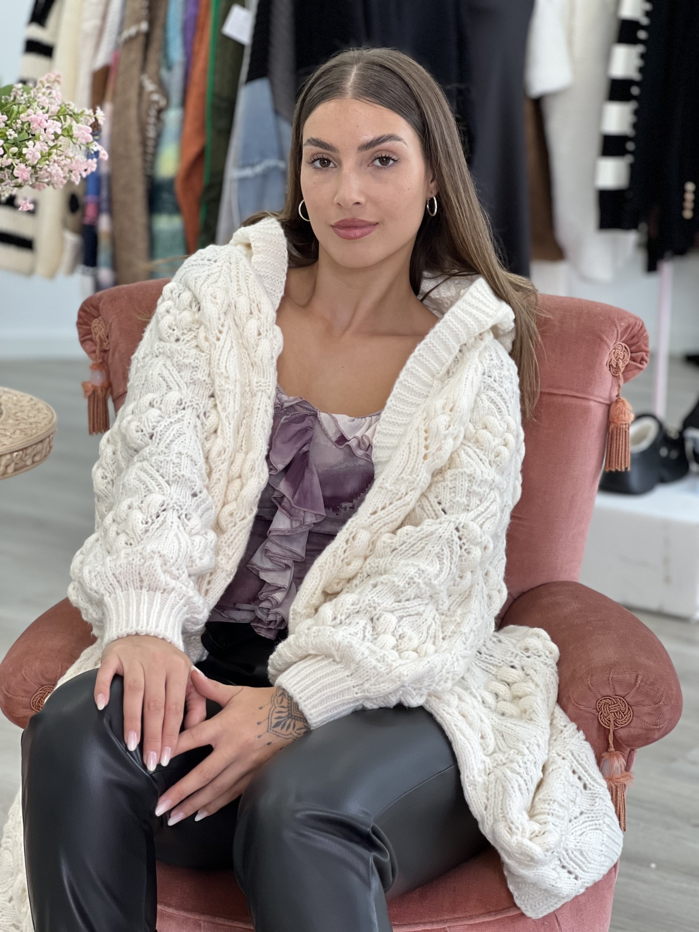 Casaco de tricot comprido