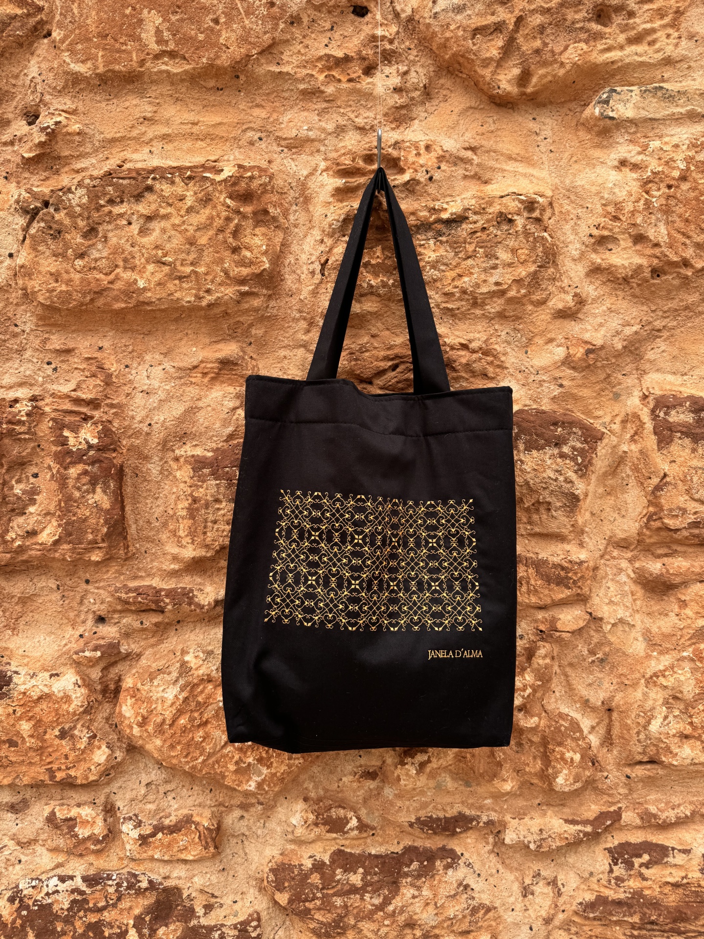 TOTE BAG côr preta - Renda Portuguesa laranja