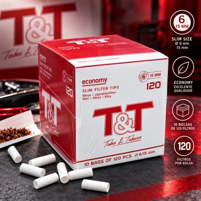 Filtros T&T Economy Slim 6mm – Caixa 10x120 Unidades