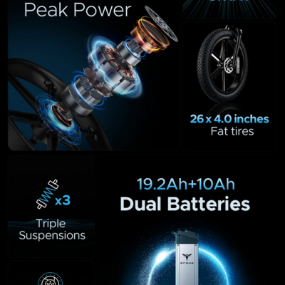 ENGWE  X24  1000W.  Velocidade máxima 25 km/h.  E-bike dobrável com suspensão tripla.