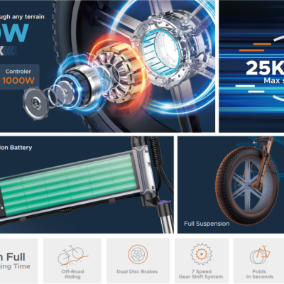 Bicicleta elétrica ENGWE Engine X 250W 100 km Alcance Máximo. Velocidade Máxima 25 km/h. Suspensão Total. Bicicleta Dobravel.