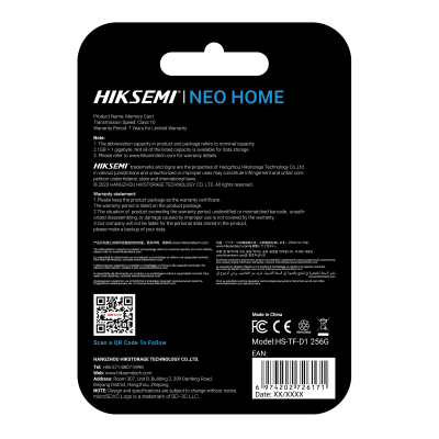 CARTÃO DE MEMÓRIA MICRO SD HIKSEMI NEO HOME HS-TF-D1 256G