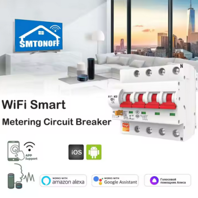 Disjuntor 4P  SCB04  Smart Tuya Wifi  1-63 amperes ajustável por télemovel com duas antenas.