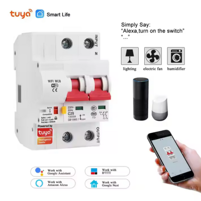 Disjuntor 2P SCB02  Smart Tuya Wifi  1-63 amperes ajustável por télemovel com duas antenas.