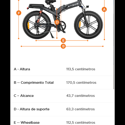 ENGWE  X20  750W.  Velocidade máxima 25 km/h.  E-bike dobrável com suspensão tripla.