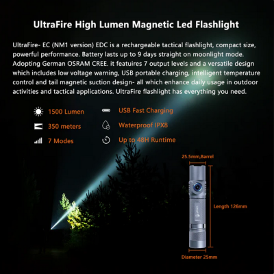 Lanterna Pro UltraFire EC1   1500 Lumens  100% original Lanterna Pro UltraFire EC1   1500 Lumens  100% original