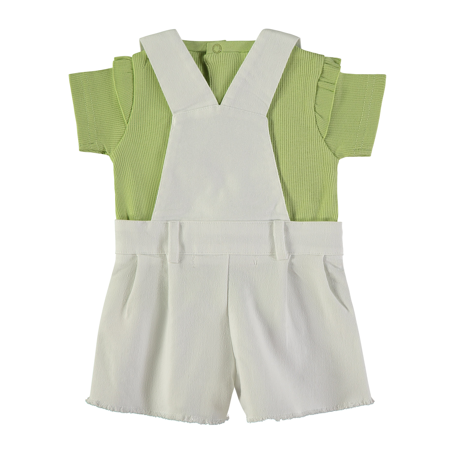 BABYBOL Conj. Jardineiras Brancas e T-Shirt