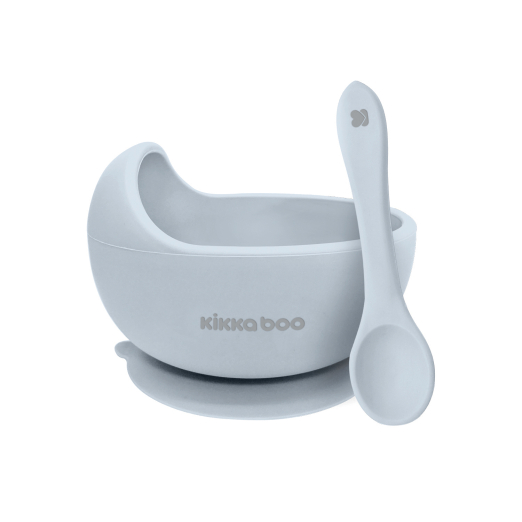 KIKKA BOO Conjunto Tigela e Colher Silicone Azul