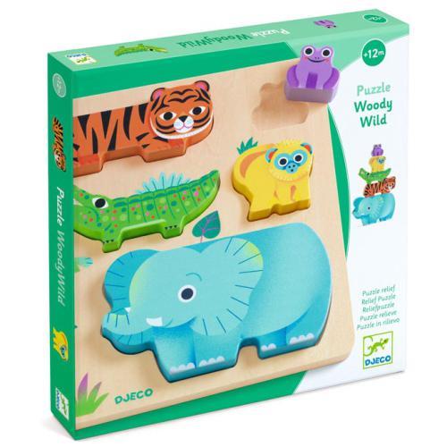 DJECO WoodyWild: Puzzle Madeira p/ Empilhar
