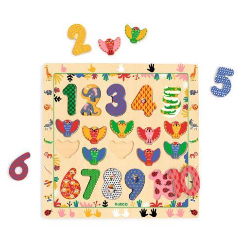 DJECO Puzzle Madeira Números e Pássaros