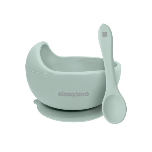 KIKKA BOO Conjunto Tigela e Colher Silicone Menta