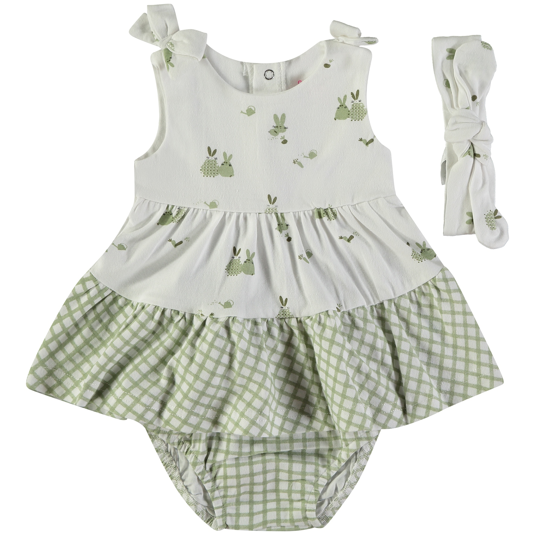 BABYBOL Vestido c/ Tapa Fralda + Fita Cabeça Coelhinhos