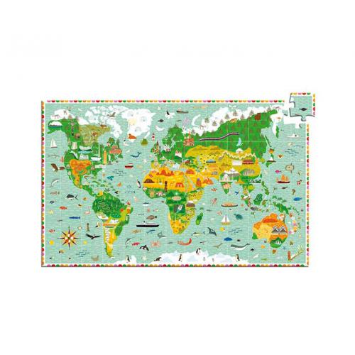 DJECO Puzzle Observação 200 Pcs + Livro: Ao Redor do Mundo