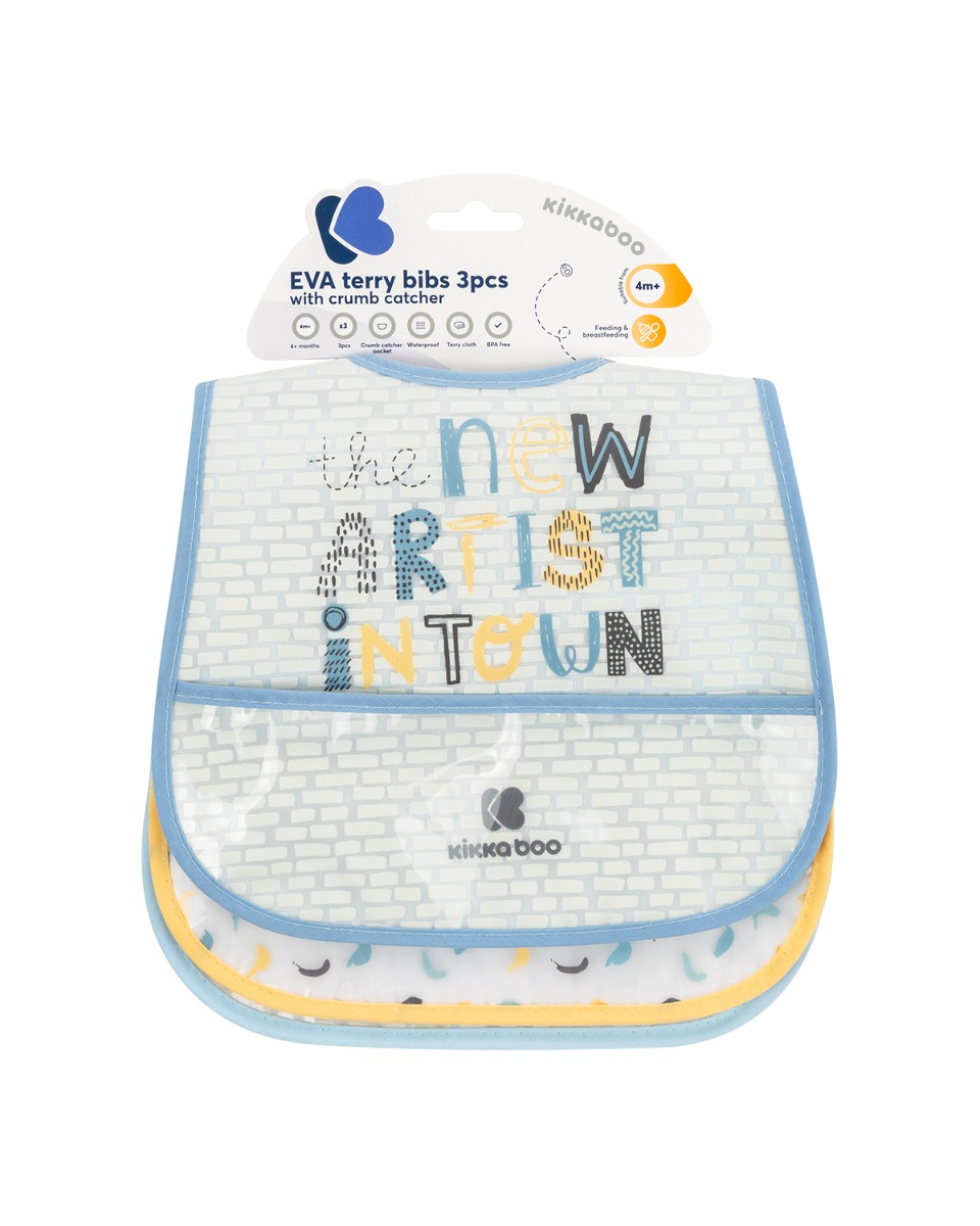 KIKKABOO Conj. 3 Babetes Impermeáveis Arty Blue