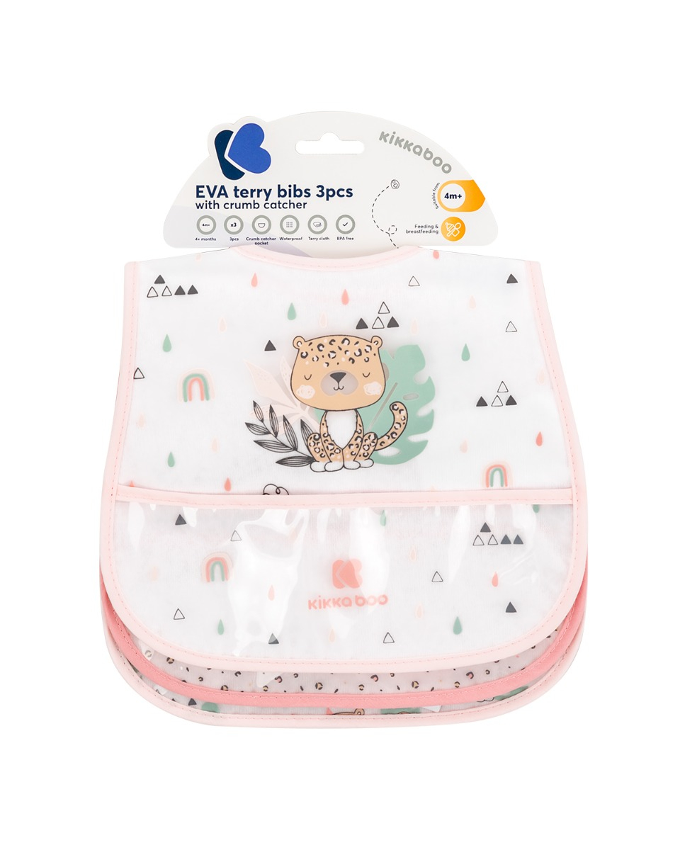 KIKKABOO Conj. 3 Babetes Impermeáveis Savanna Rosa