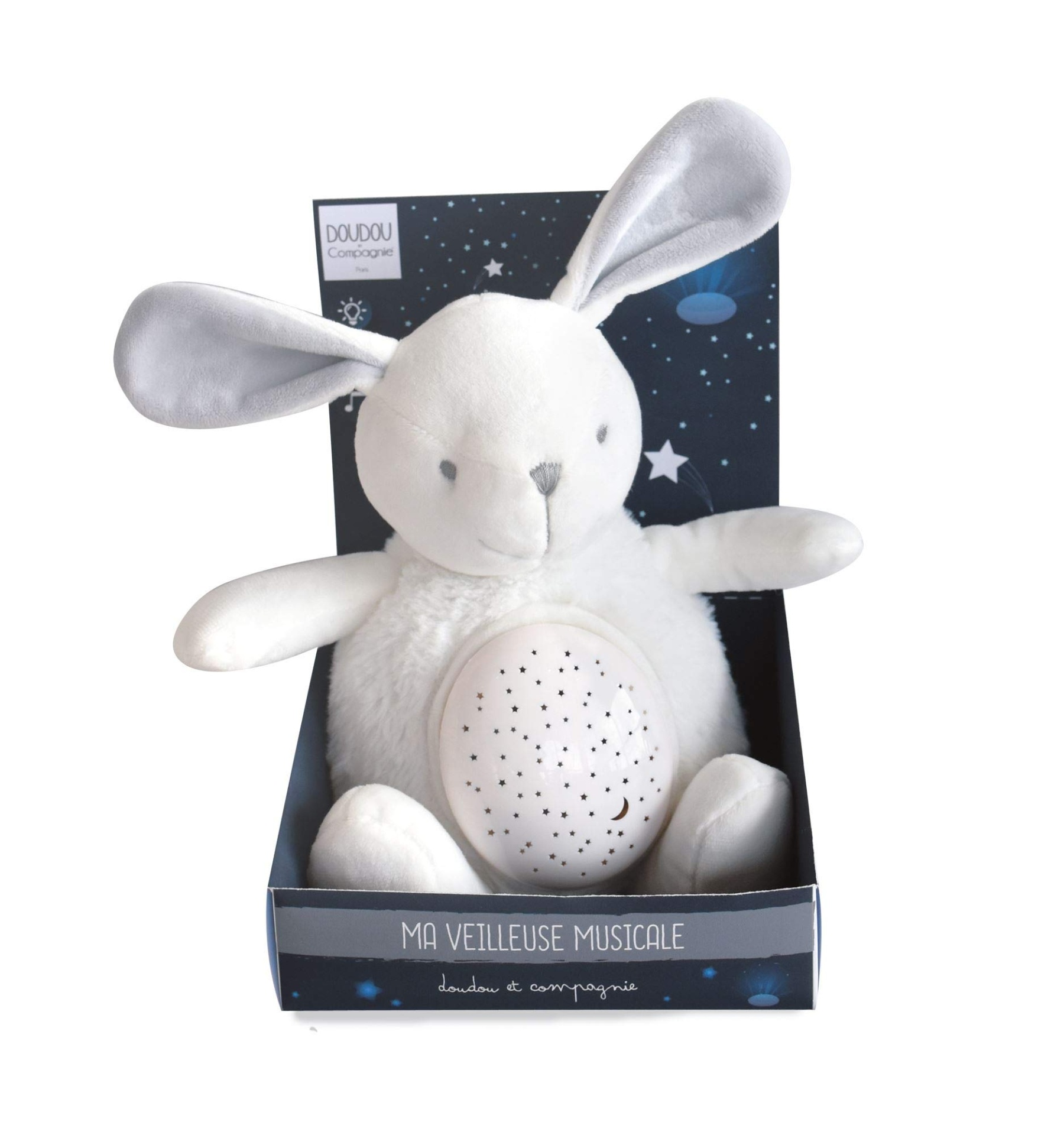 Luz presença e melodias peluche coelho Doudou et Compagnie