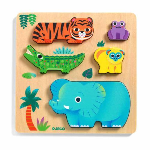 DJECO WoodyWild: Puzzle Madeira p/ Empilhar
