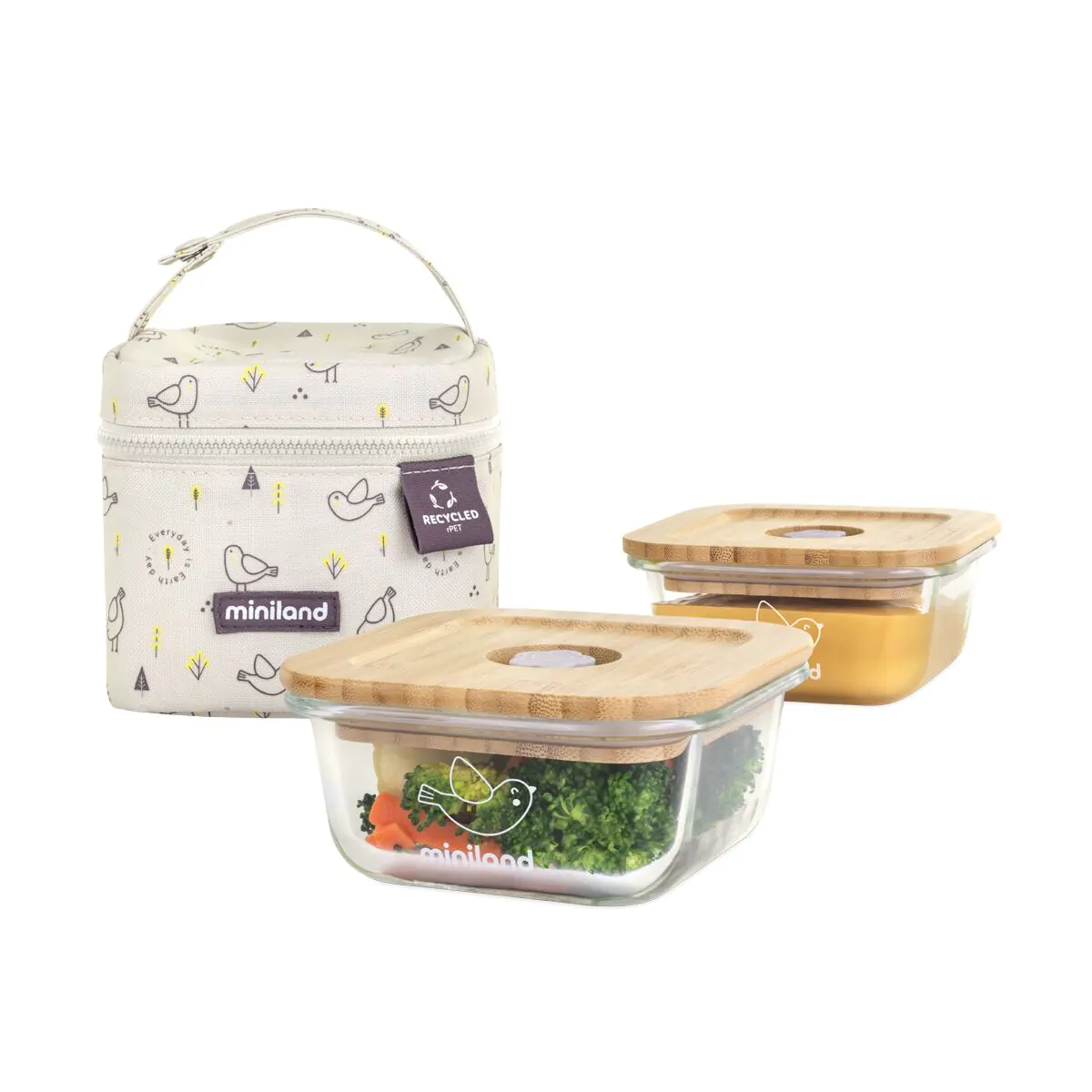 Minilland Pack 2 Herméticos de Vidro 210 ml e Bolsa Isotérmica